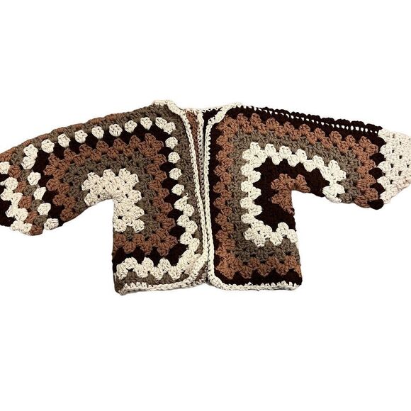 Handmade Crochet Granny Square Cardigan Neutral Brown